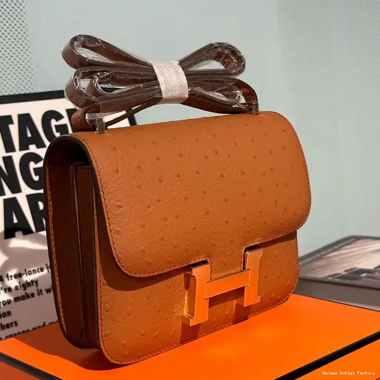 In Hardware Bag Brown Leather Hermes Gold Ostrich Constance 0421